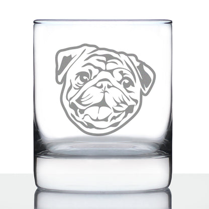 Happy Pug Whiskey Rocks Glass - Fun Dog Themed Decor and Gifts for Moms & Dads of Pugs - 10.25 Oz Glasses