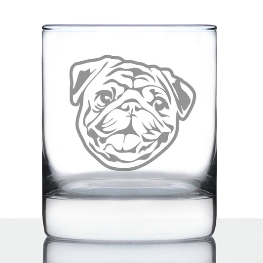 Happy Pug Whiskey Rocks Glass - Fun Dog Themed Decor and Gifts for Moms & Dads of Pugs - 10.25 Oz Glasses