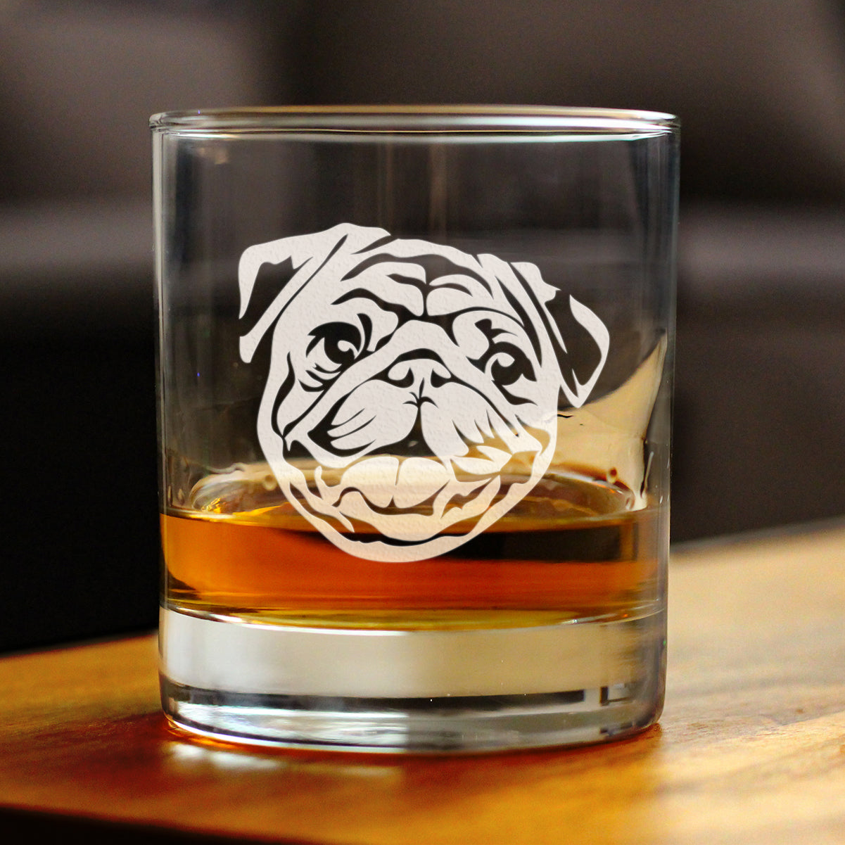 Happy Pug Whiskey Rocks Glass - Fun Dog Themed Decor and Gifts for Moms & Dads of Pugs - 10.25 Oz Glasses