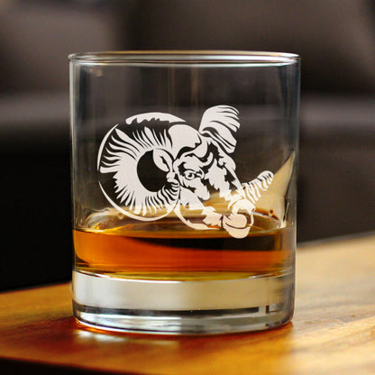 Ram Face Whiskey Rocks Glass - Bighorn Sheep Themed Decor and Gifts for Rocky Mountain Animal Lovers - 10.25 Oz Glasses