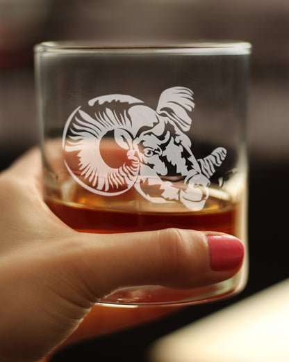 Ram Face Whiskey Rocks Glass - Bighorn Sheep Themed Decor and Gifts for Rocky Mountain Animal Lovers - 10.25 Oz Glasses