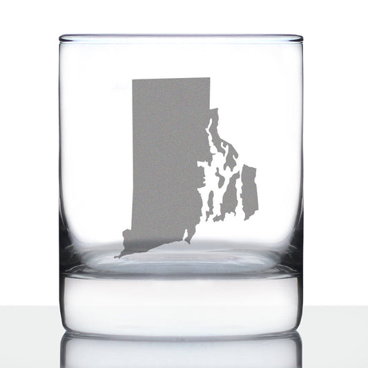 Rhode Island State Outline Whiskey Rocks Glass - State Themed Drinking Decor and Gifts for Rhode Islander Women & Men - 10.25 Oz Whisky Tumbler Glasses