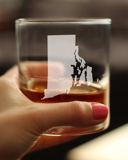 Rhode Island State Outline Whiskey Rocks Glass - State Themed Drinking Decor and Gifts for Rhode Islander Women & Men - 10.25 Oz Whisky Tumbler Glasses