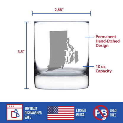 Rhode Island State Outline Whiskey Rocks Glass - State Themed Drinking Decor and Gifts for Rhode Islander Women & Men - 10.25 Oz Whisky Tumbler Glasses