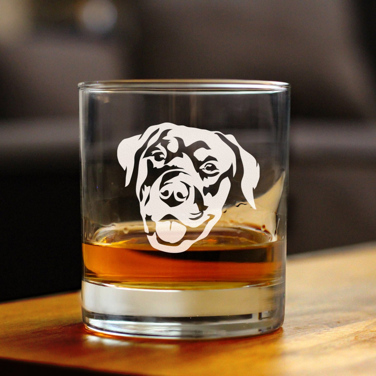 Happy Rottweiler - Whiskey Rocks Glass - Unique Rottweiler Themed Dog Gifts and Party Decor for Women and Men - 10.25 Oz