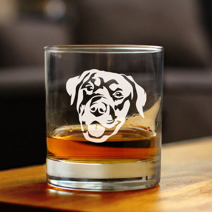 Happy Rottweiler - Whiskey Rocks Glass - Unique Rottweiler Themed Dog Gifts and Party Decor for Women and Men - 10.25 Oz