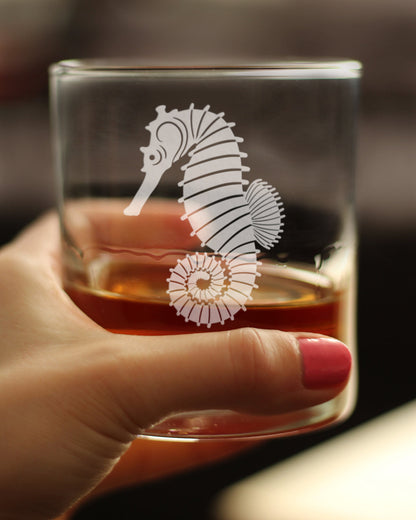 Seahorse Rocks Glass - Unique Beachy Summer Gifts and Beach House Decor - 10.25 Oz Glasses