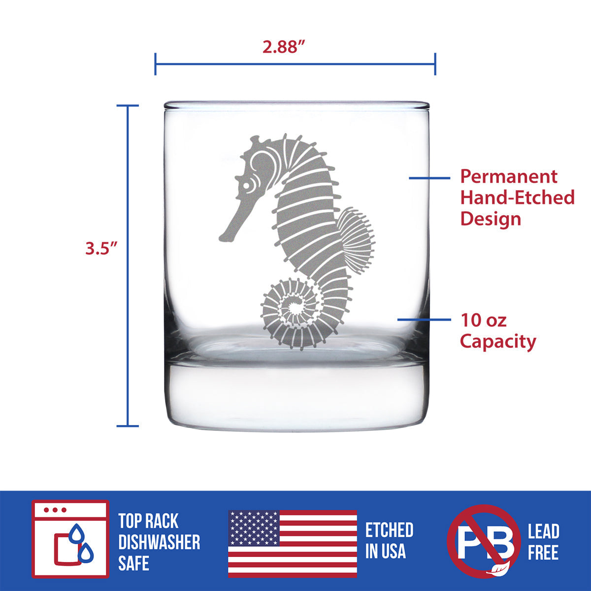 Seahorse Rocks Glass - Unique Beachy Summer Gifts and Beach House Decor - 10.25 Oz Glasses