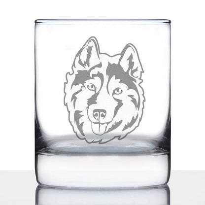 Siberian Husky Face Whiskey Rocks Glass - Unique Dog Themed Decor and Gifts for Moms & Dads of Huskies - 10.25 Oz