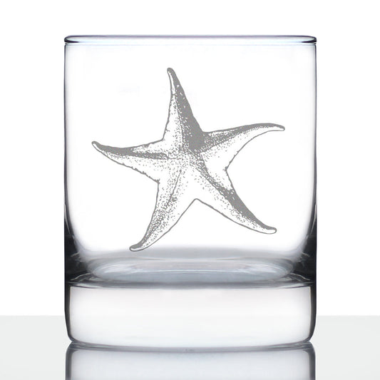 Starfish Rocks Glass - Beach Themed Decor and Decorative Ocean Glassware Gifts for Women and Men - 10.25 Oz Glasses