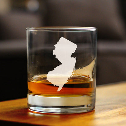 New Jersey State Outline Whiskey Rocks Glass - State Themed Drinking Decor and Gifts for New Jerseyan Women & Men - 10.25 Oz Whisky Tumbler Glasses
