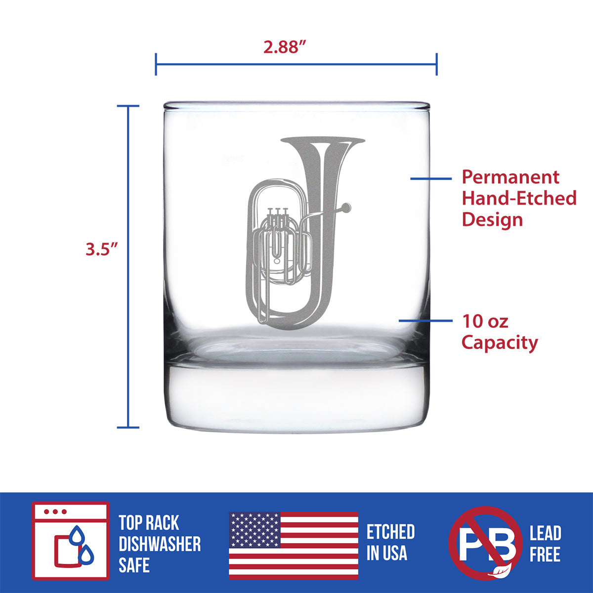 Tuba Rocks Glass - Fun Tuba Gifts for Tuba Players in Band and Orchestra - 10.25 Oz Glasses