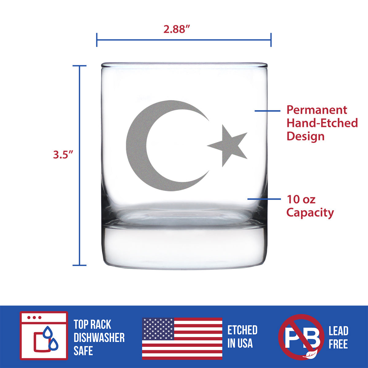 Turkey Flag Rocks Glass Engraved Old Fashioned Glasses for Men & Women - Fun 10.25 Oz Turkish Themed Gifts - Cute Gift for Turks