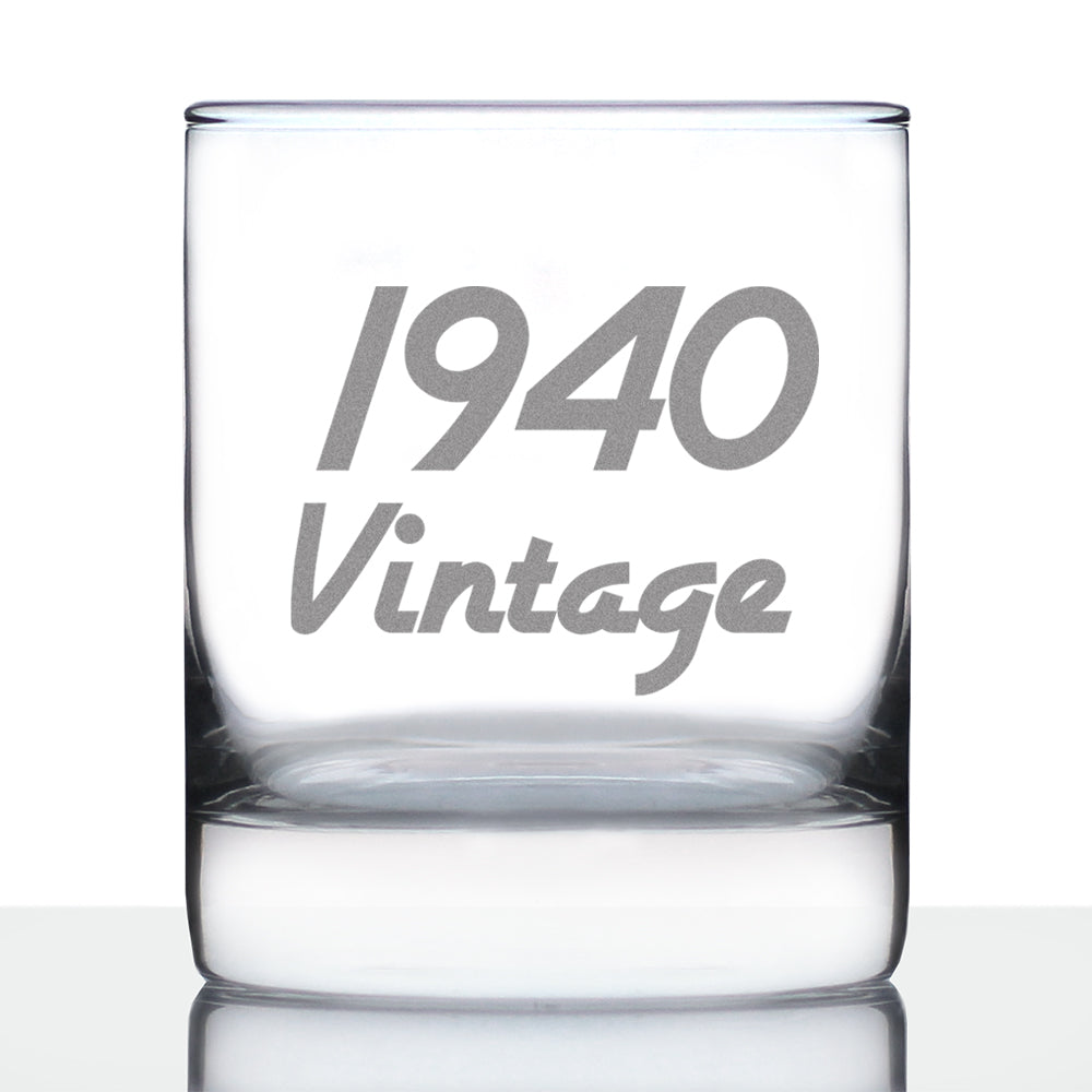 Vintage 1940 - Fun 85th Birthday Whiskey Rocks Glass Gifts for Men & Women Turning 85 - Retro Whisky Drinking Tumbler