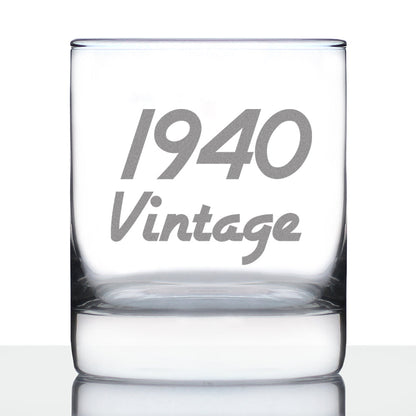 Vintage 1940 - Fun 85th Birthday Whiskey Rocks Glass Gifts for Men & Women Turning 85 - Retro Whisky Drinking Tumbler