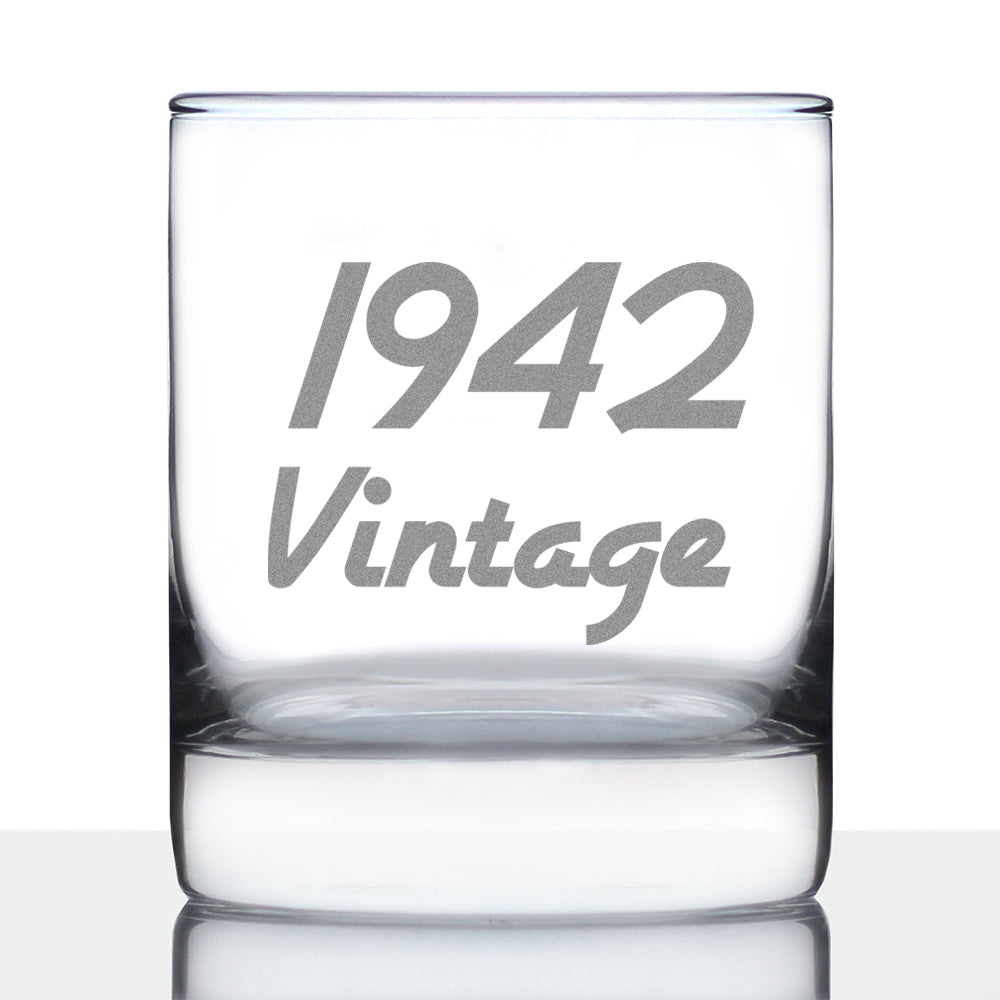 Vintage 1942 - Fun 83rd Birthday Whiskey Rocks Glass Gifts for Men & Women Turning 83 - Retro Whisky Drinking Tumbler
