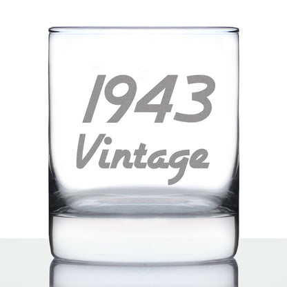 Vintage 1943 - Fun 82nd Birthday Whiskey Rocks Glass Gifts for Men & Women Turning 82 - Retro Whisky Drinking Tumbler
