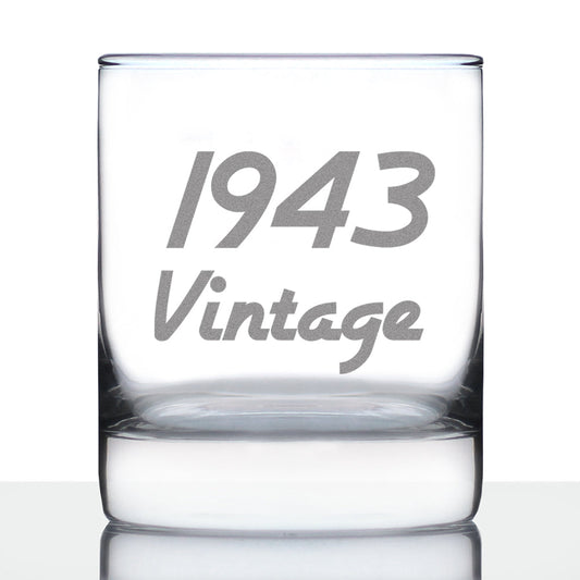 Vintage 1943 - Fun 82nd Birthday Whiskey Rocks Glass Gifts for Men & Women Turning 82 - Retro Whisky Drinking Tumbler