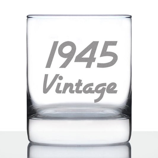Vintage 1945 - Fun 80th Birthday Whiskey Rocks Glass Gifts for Men & Women Turning 80 - Retro Whisky Drinking Tumbler