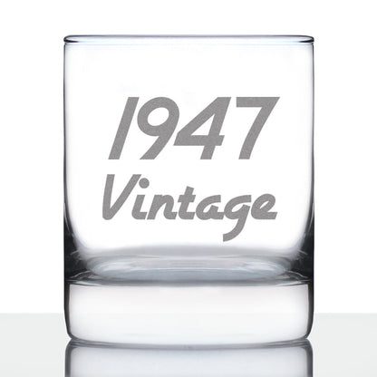 Vintage 1947 - Fun 78th Birthday Whiskey Rocks Glass Gifts for Men & Women Turning 78 - Retro Whisky Drinking Tumbler