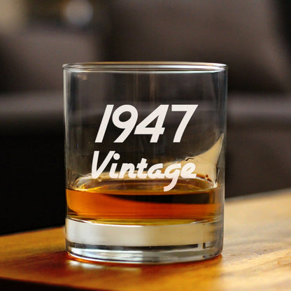 Vintage 1947 - Fun 78th Birthday Whiskey Rocks Glass Gifts for Men & Women Turning 78 - Retro Whisky Drinking Tumbler