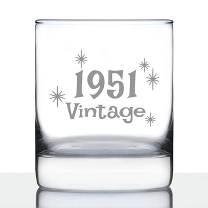 Vintage 1951 - Fun 74th Birthday Whiskey Rocks Glass Gifts for Men & Women Turning 74 - Retro Whisky Drinking Tumbler