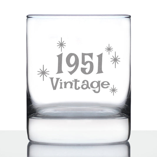 Vintage 1951 - Fun 74th Birthday Whiskey Rocks Glass Gifts for Men & Women Turning 74 - Retro Whisky Drinking Tumbler