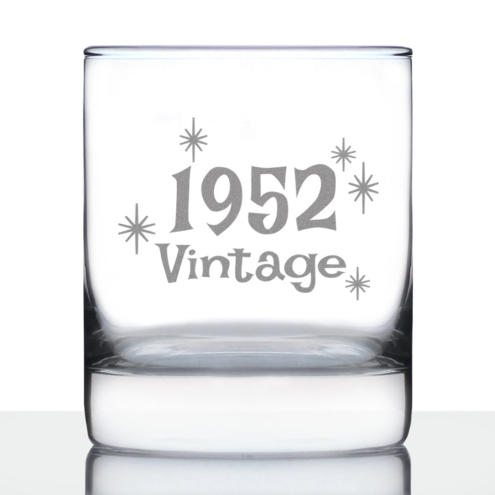 Vintage 1952 - Fun 73rd Birthday Whiskey Rocks Glass Gifts for Men & Women Turning 73 - Retro Whisky Drinking Tumbler