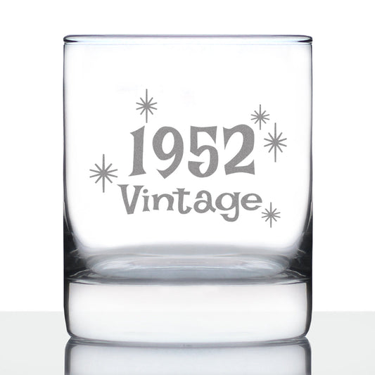 Vintage 1952 - Fun 73rd Birthday Whiskey Rocks Glass Gifts for Men & Women Turning 73 - Retro Whisky Drinking Tumbler