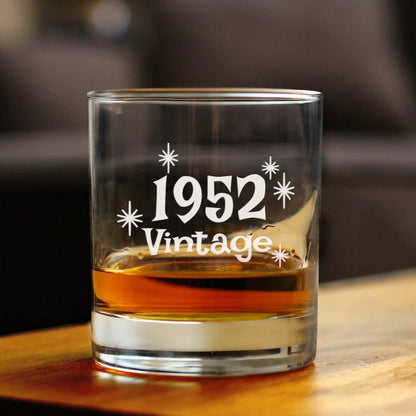 Vintage 1952 - Fun 73rd Birthday Whiskey Rocks Glass Gifts for Men & Women Turning 73 - Retro Whisky Drinking Tumbler
