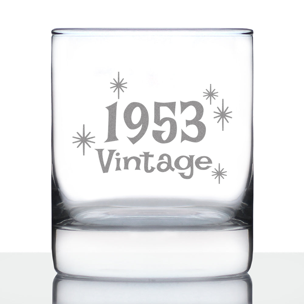 Vintage 1953 - Fun 72nd Birthday Whiskey Rocks Glass Gifts for Men & Women Turning 72 - Retro Whisky Drinking Tumbler