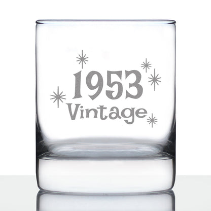 Vintage 1953 - Fun 72nd Birthday Whiskey Rocks Glass Gifts for Men & Women Turning 72 - Retro Whisky Drinking Tumbler