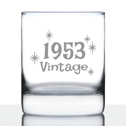 Vintage 1953 - Fun 72nd Birthday Whiskey Rocks Glass Gifts for Men & Women Turning 72 - Retro Whisky Drinking Tumbler