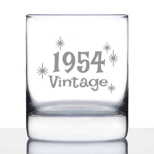 Vintage 1954 - Fun 71st Birthday Whiskey Rocks Glass Gifts for Men & Women Turning 71 - Retro Whisky Drinking Tumbler