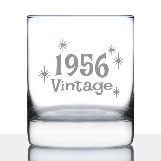 Vintage 1956 - 69th Birthday Rocks Glass, Fun Bday Gift for Men and Women Turning 69, Old Fashioned Glass 10 Ounce Size