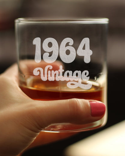 Vintage 1964 - Fun 61st Birthday Whiskey Rocks Glass Gifts for Men & Women Turning 61 - Retro Whisky Drinking Tumbler