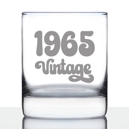 Vintage 1965 - Fun 60th Birthday Whiskey Rocks Glass Gifts for Men & Women Turning 60 - Retro Whisky Drinking Tumbler