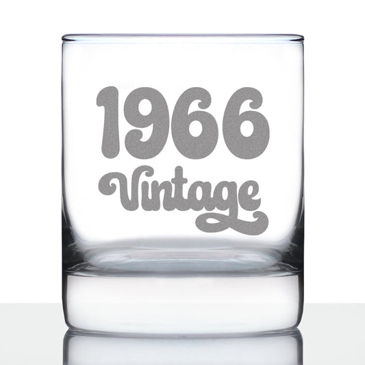 Vintage 1966 - 59th Birthday Rocks Glass, Fun Bday Gift for Men and Women Turning 59, Old Fashioned Glass 10 Ounce Size