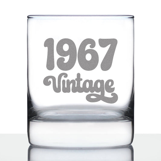 Vintage 1967 - 58th Birthday Rocks Glass, Fun Bday Gift for Men and Women Turning 58, Old Fashioned Glass 10 Ounce Size