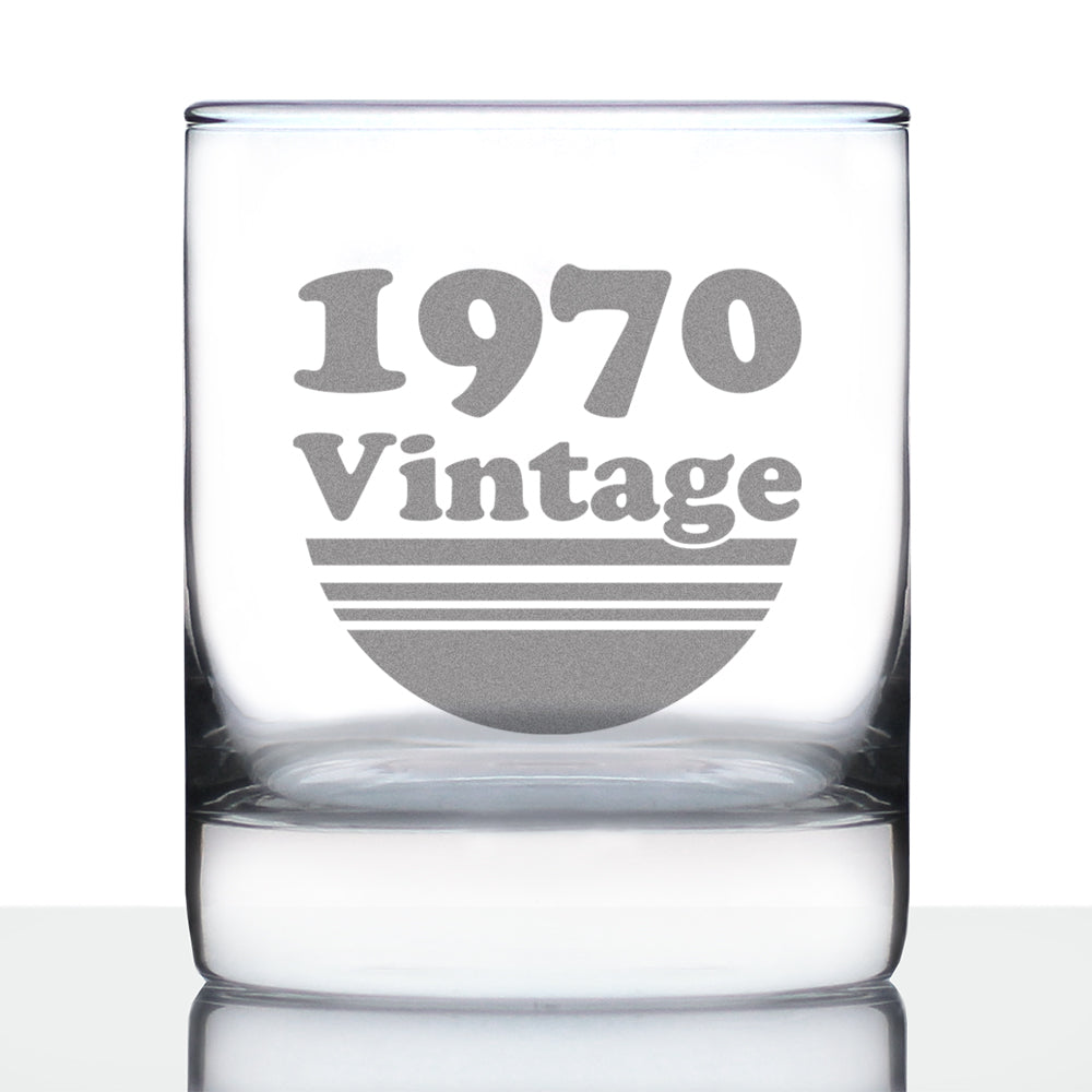 Vintage 1970 - Fun 55th Birthday Whiskey Rocks Glass Gifts for Men & Women Turning 55 - Retro Whisky Drinking Tumbler