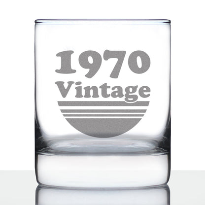 Vintage 1970 - Fun 55th Birthday Whiskey Rocks Glass Gifts for Men & Women Turning 55 - Retro Whisky Drinking Tumbler