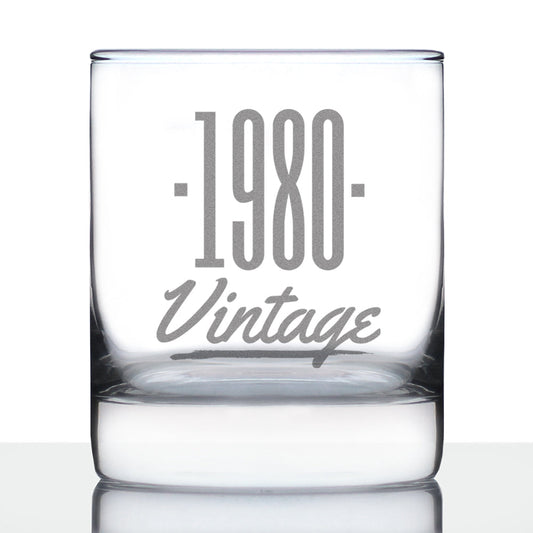 Vintage 1980 - 45th Birthday Rocks Glass, Fun Bday Gift for Men and Women Turning 45, Old Fashioned Glass 10 Ounce Size