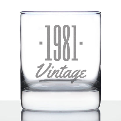 Vintage 1981 - Fun 44th Birthday Whiskey Rocks Glass Gifts for Men & Women Turning 44 - Retro Whisky Drinking Tumbler