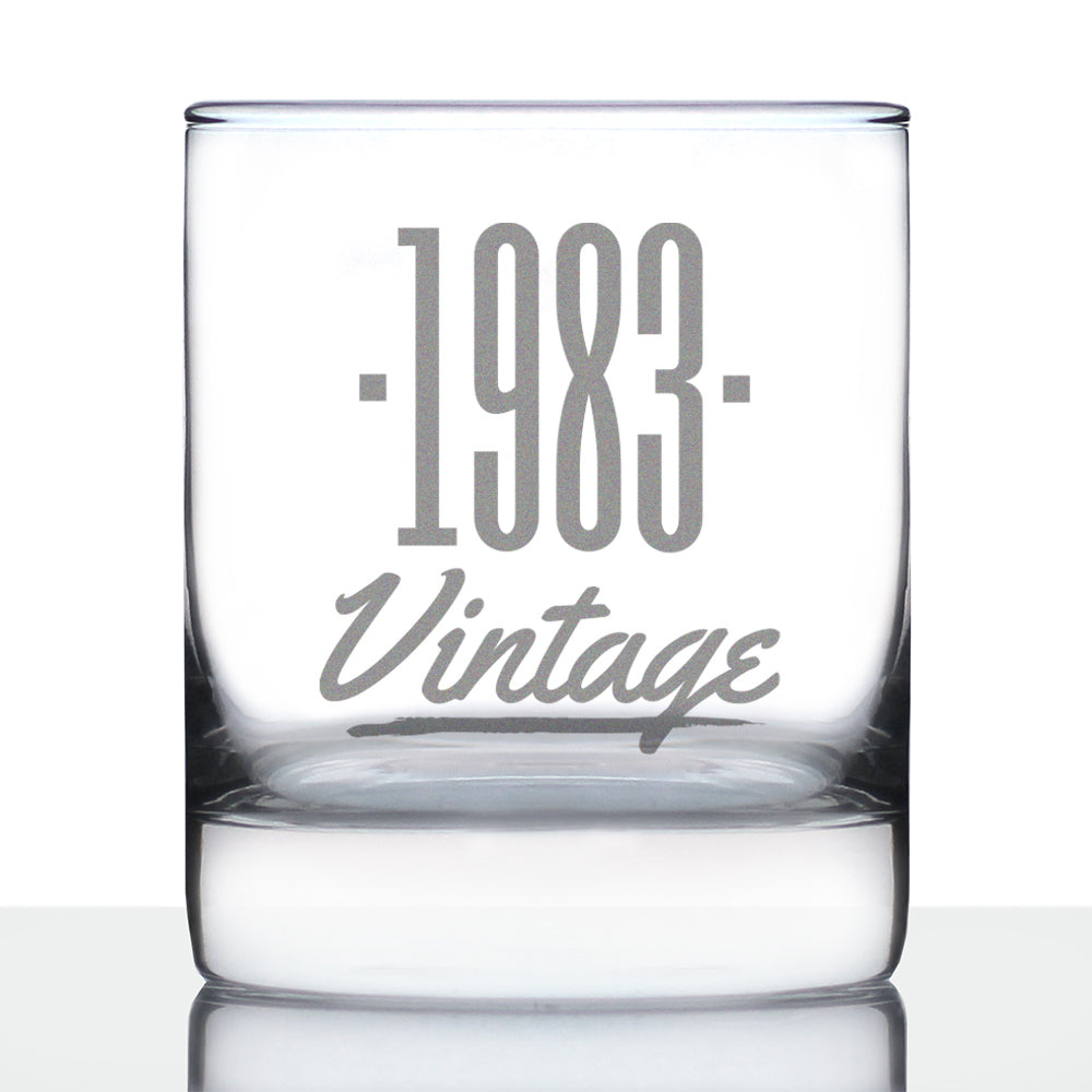 Vintage 1983 - Fun 42nd Birthday Whiskey Rocks Glass Gifts for Men & Women Turning 42 - Retro Whisky Drinking Tumbler