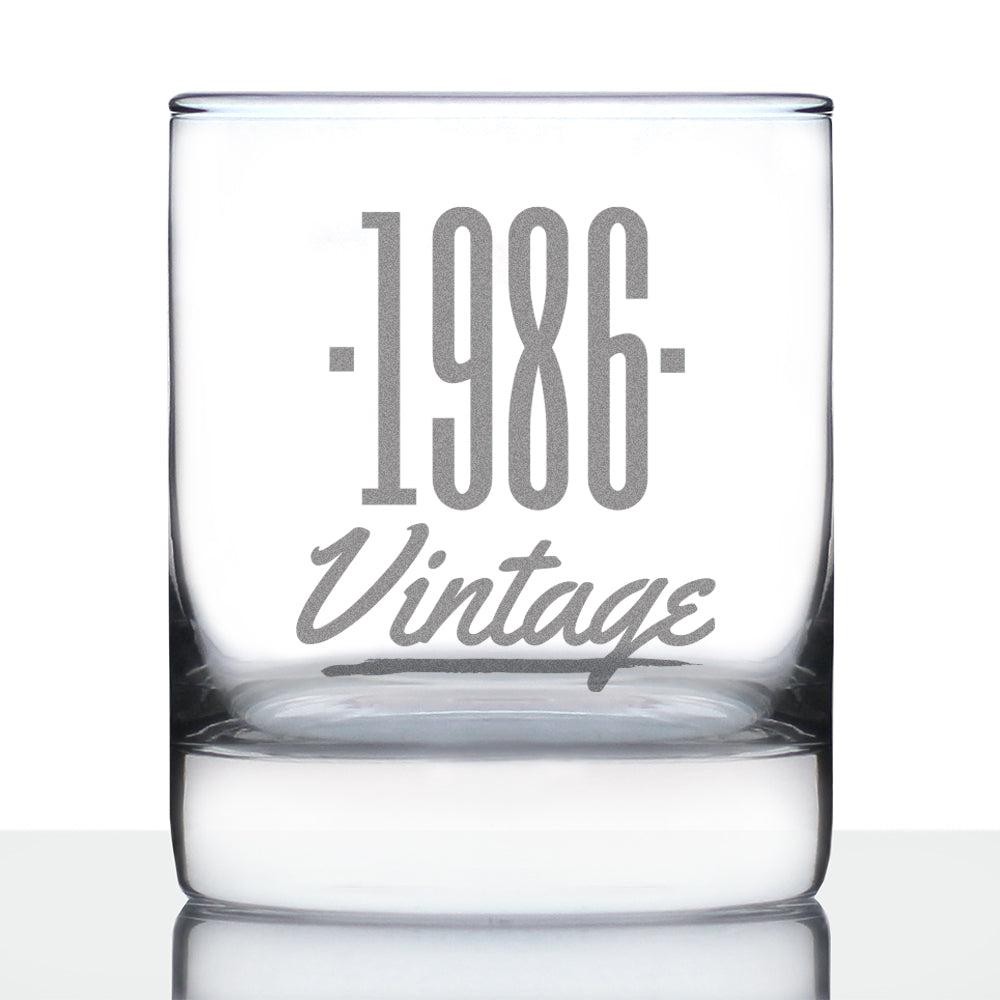 Vintage 1986 - Fun 39th Birthday Whiskey Rocks Glass Gifts for Men & Women Turning 39 - Retro Whisky Drinking Tumbler