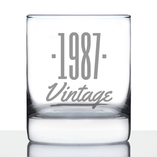 Vintage 1987 - Fun 38th Birthday Whiskey Rocks Glass Gifts for Men & Women Turning 38 - Retro Whisky Drinking Tumbler