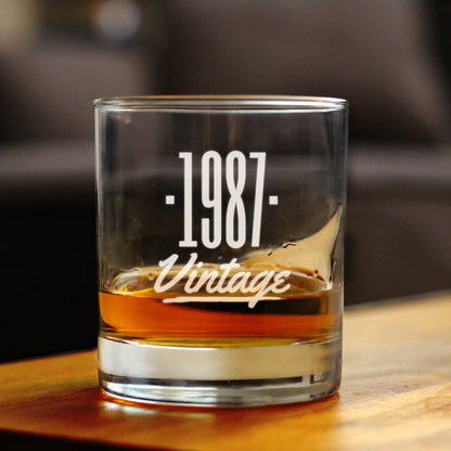 Vintage 1987 - Fun 38th Birthday Whiskey Rocks Glass Gifts for Men & Women Turning 38 - Retro Whisky Drinking Tumbler