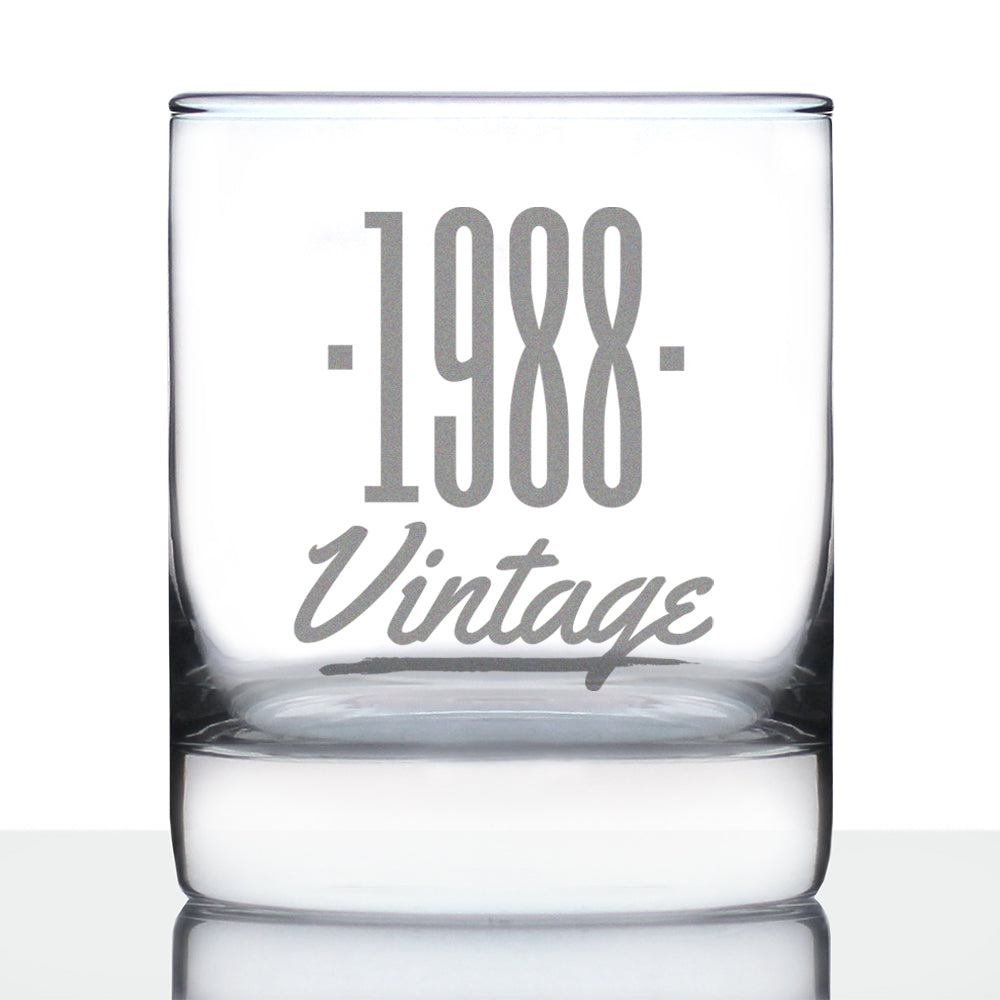 Vintage 1988 - Fun 37th Birthday Whiskey Rocks Glass Gifts for Men & Women Turning 37 - Retro Whisky Drinking Tumbler