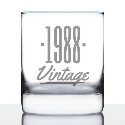 Vintage 1988 - Fun 37th Birthday Whiskey Rocks Glass Gifts for Men & Women Turning 37 - Retro Whisky Drinking Tumbler