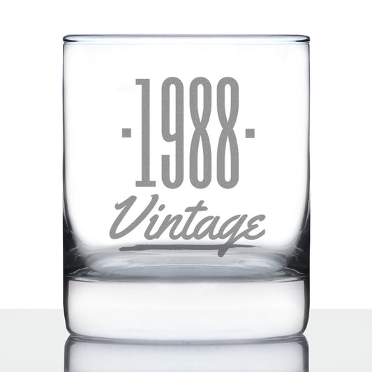 Vintage 1988 - Fun 37th Birthday Whiskey Rocks Glass Gifts for Men & Women Turning 37 - Retro Whisky Drinking Tumbler